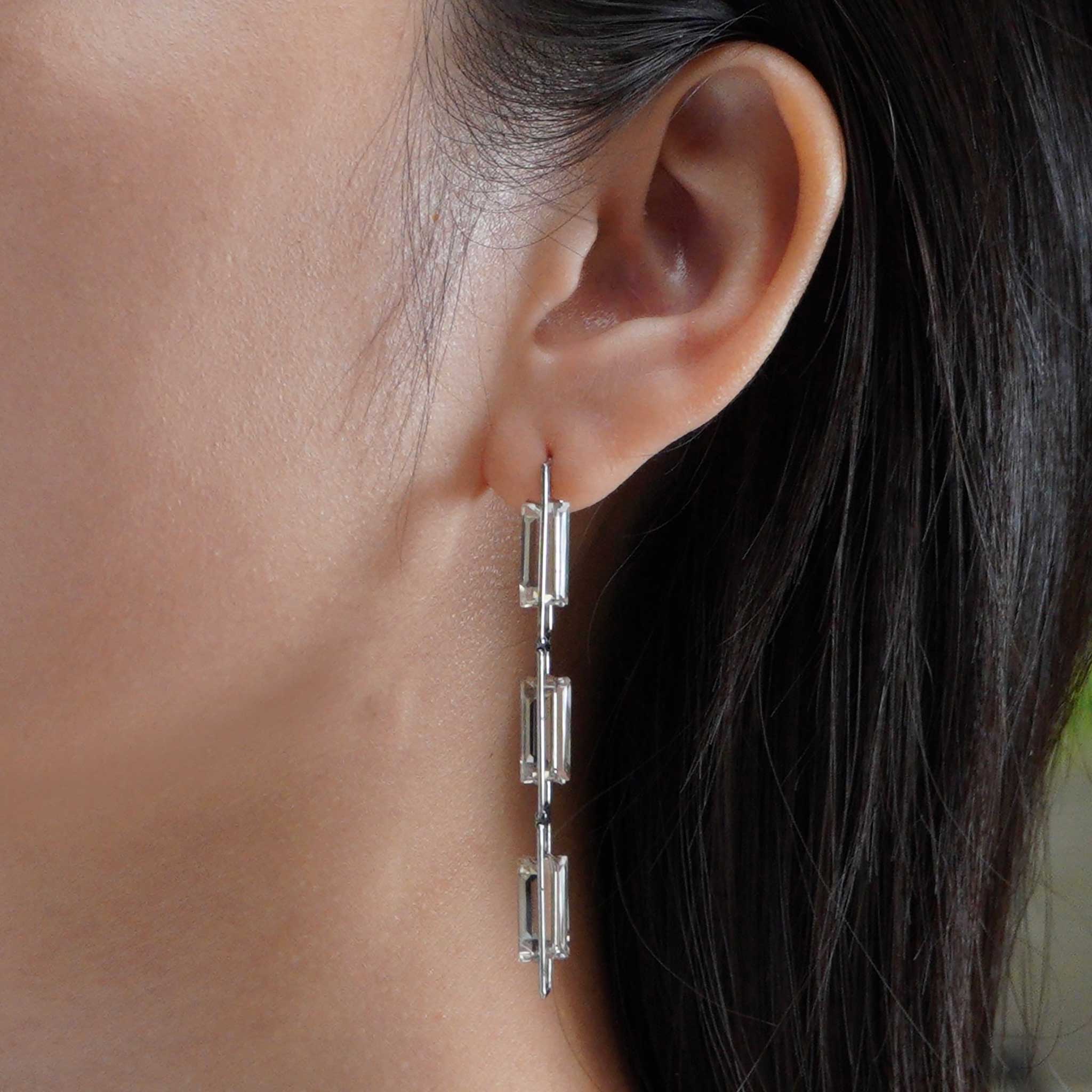 White Quartz and Stainless-Steel 3 Stories Earrings